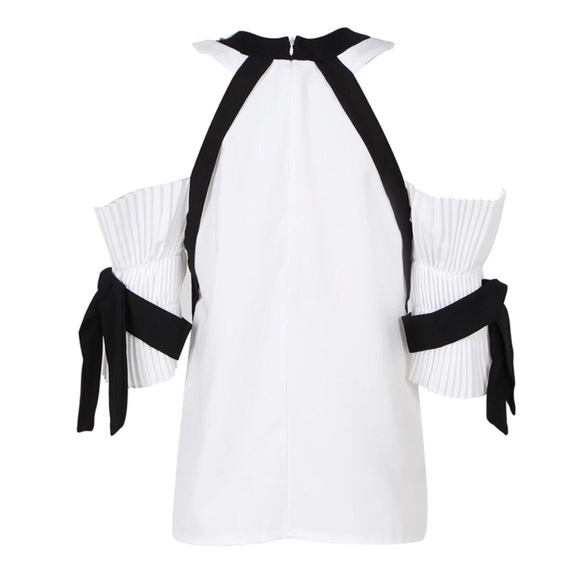 White & Black Pleated Side Sleeve Top - Picture 3 of 6